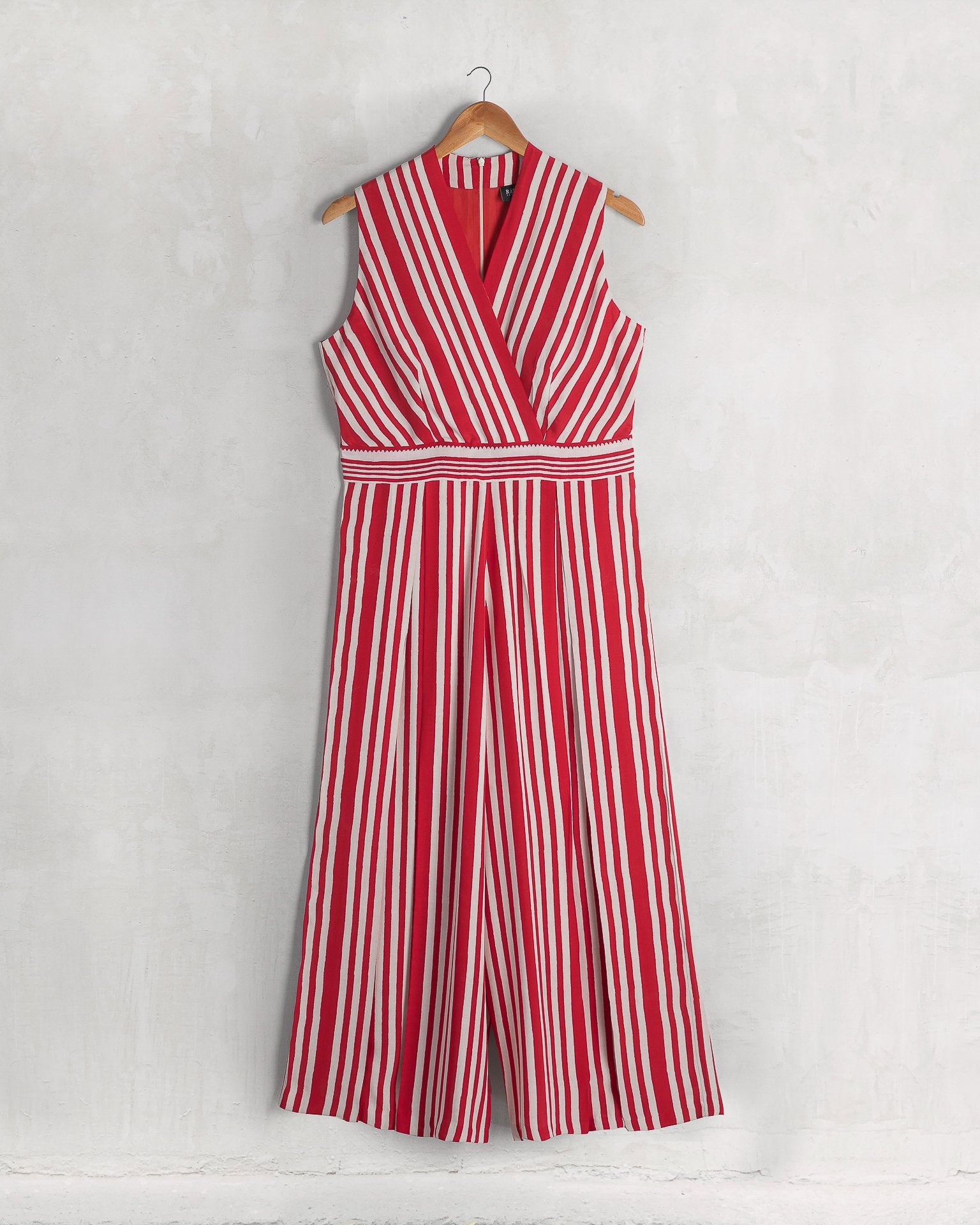 Red Cigar Stripes Silk Jumpsuit – Rasa Jaipur - Main Image